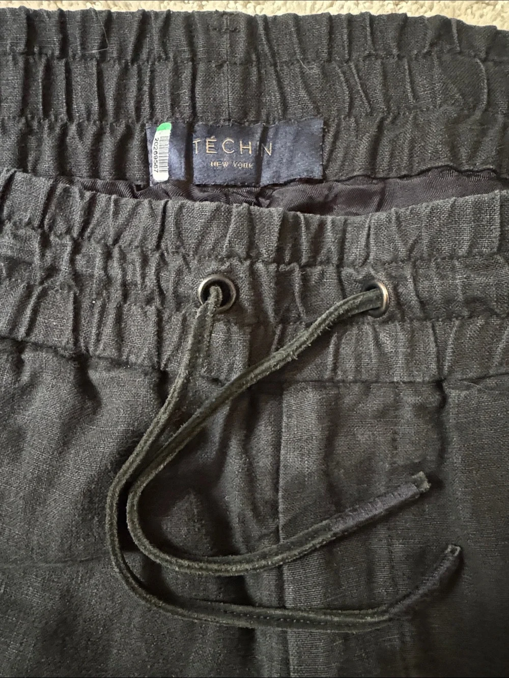 TÉCHIN Drawstring Pants in Washed Black Estimated Size Small